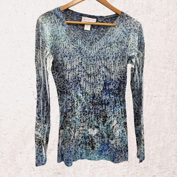 Panhandle Slim Fitted Blue studded Blouse - Picture 1 of 4